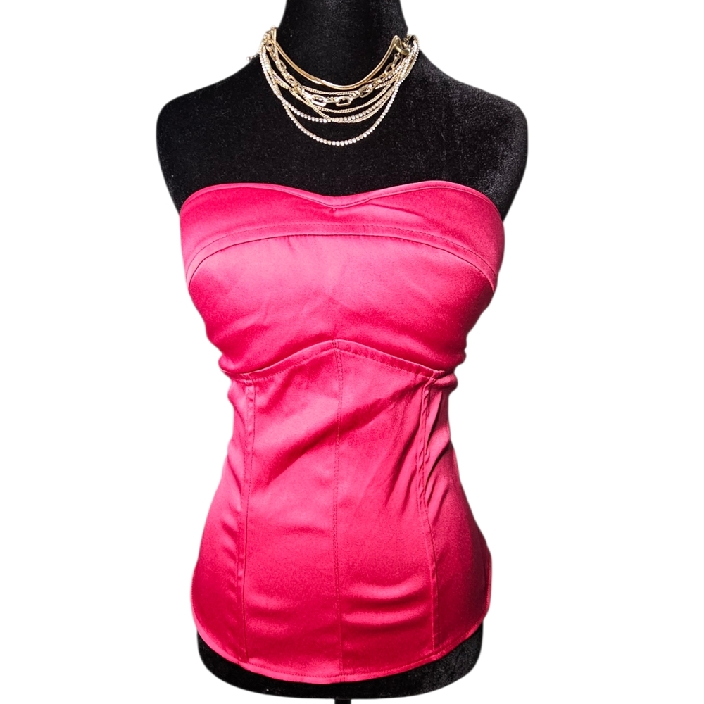 Charlotte Russe Vintage Y2K Fuchsia Red/Pink Satin Strapless Corset Top L